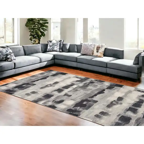 8'X11' Shades Of Grey Machine Woven Abstract Brushstroke Indoor Area Rug Photo 1