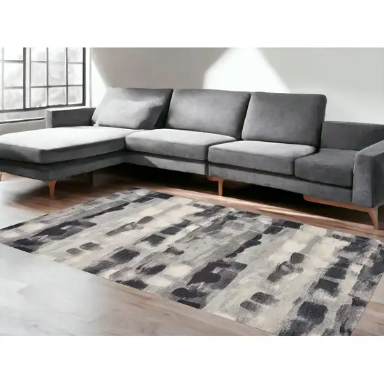 5'X8' Shades Of Grey Machine Woven Abstract Brushstroke Indoor Area Rug Photo 1