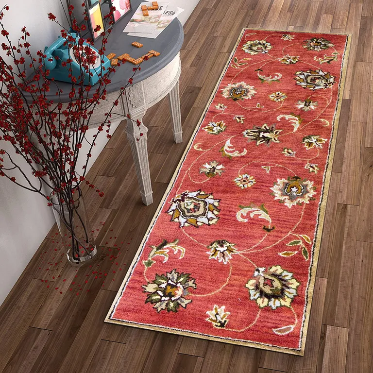 Sienna Floral Vines Wool Runner Rug Photo 4