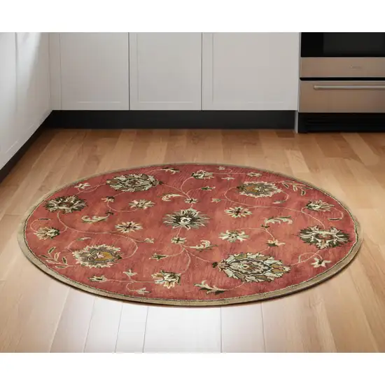 6' Sienna Orange Hand Tufted Traditional Round Indoor Area Rug Photo 1