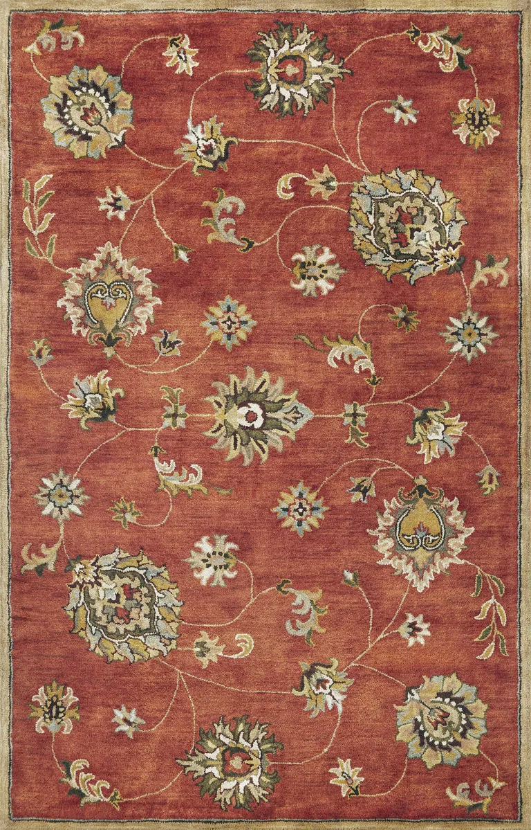 Sienna Orange Hand Tufted Wool Traditional Floral Indoor Area Rug Photo 1