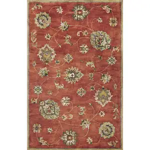 Photo of Sienna Orange Hand Tufted Wool Traditional Floral Indoor Area Rug