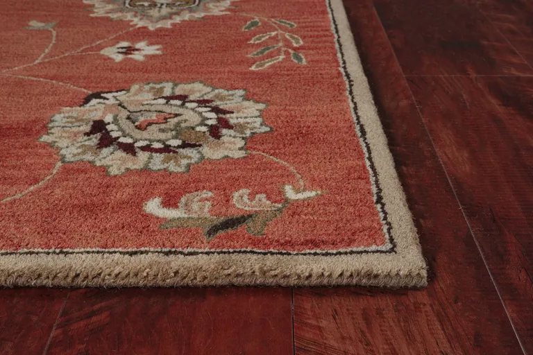 Sienna Orange Hand Tufted Wool Traditional Floral Indoor Area Rug Photo 5