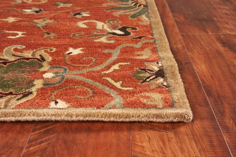 Sienna Orange Hand Tufted Wool Traditional Floral Indoor Runner Rug Photo 3