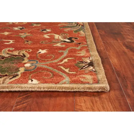 Sienna Orange Hand Tufted Wool Traditional Floral Indoor Runner Rug Photo 3