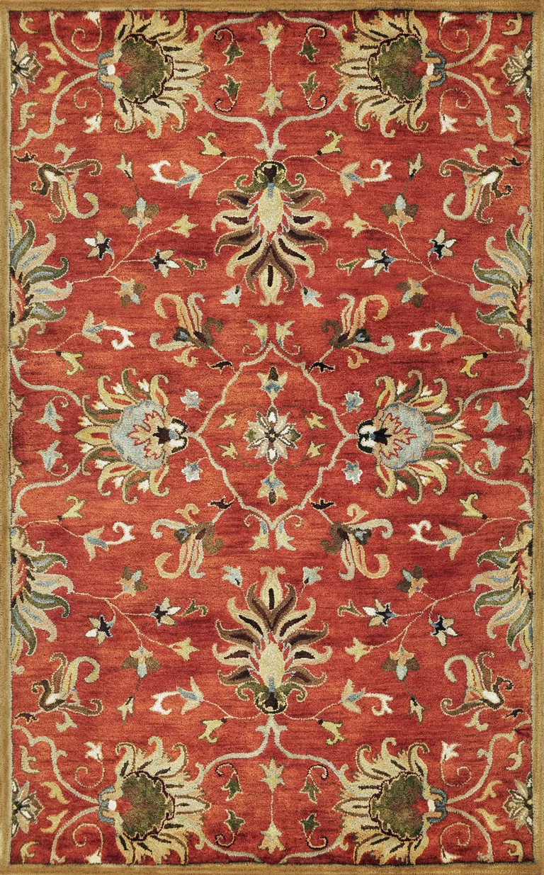 Sienna Orange Hand Tufted Wool Traditional Floral Indoor Runner Rug Photo 1