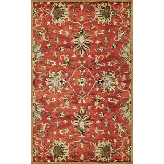 Sienna Orange Hand Tufted Wool Traditional Floral Indoor Runner Rug Photo 1