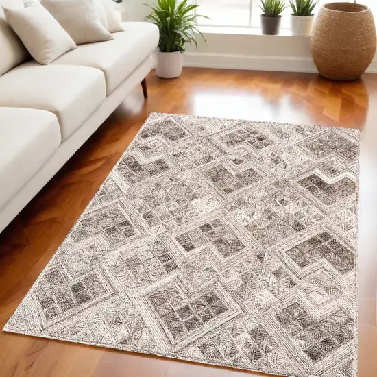 Silver Abstract Geometric Hand Tufted Non Skid Area Rug Photo 1