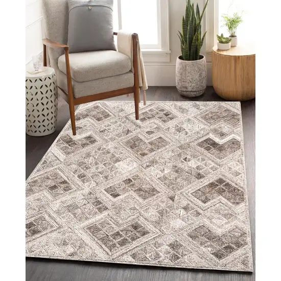 Silver Abstract Geometric Hand Tufted Non Skid Area Rug Photo 8