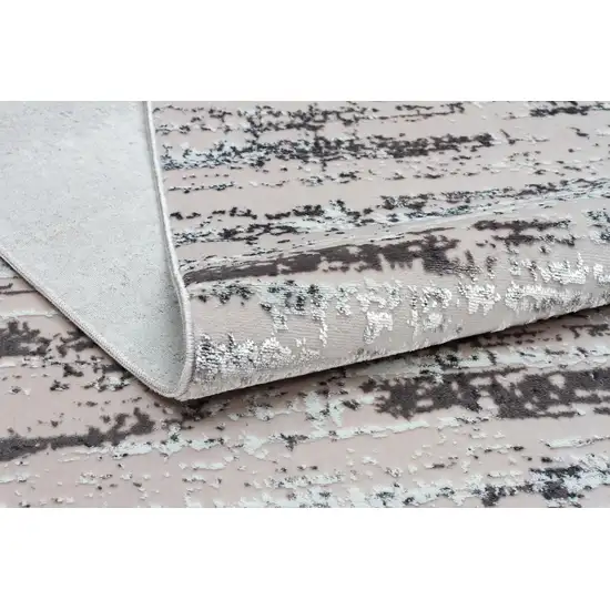 Silver Abstract Washable Non Skid Area Rug With Fringe Photo 9