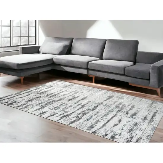 Silver Abstract Washable Non Skid Area Rug With Fringe Photo 1