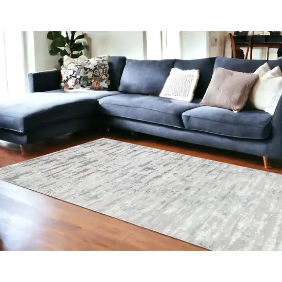 10' Gray and Silver Abstract Washable Non Skid Runner Area Rug Photo 1