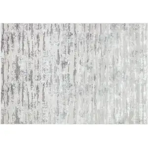 Photo of Silver Abstract Washable Non Skid Area Rug With Fringe