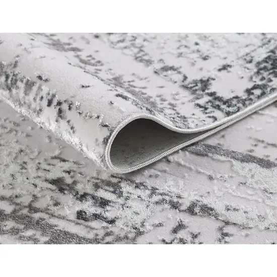 10' Gray and Silver Abstract Washable Non Skid Runner Area Rug Photo 8