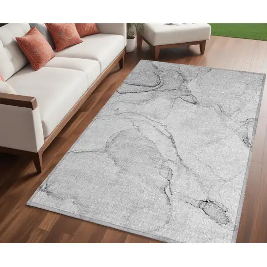 Silver Abstract Washable Non Skid Indoor Outdoor Area Rug Photo 1