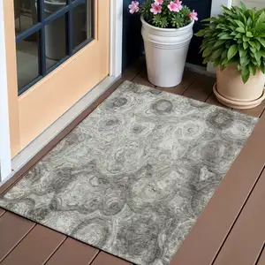 Photo of Silver Abstract Washable Non Skid Indoor Outdoor Area Rug