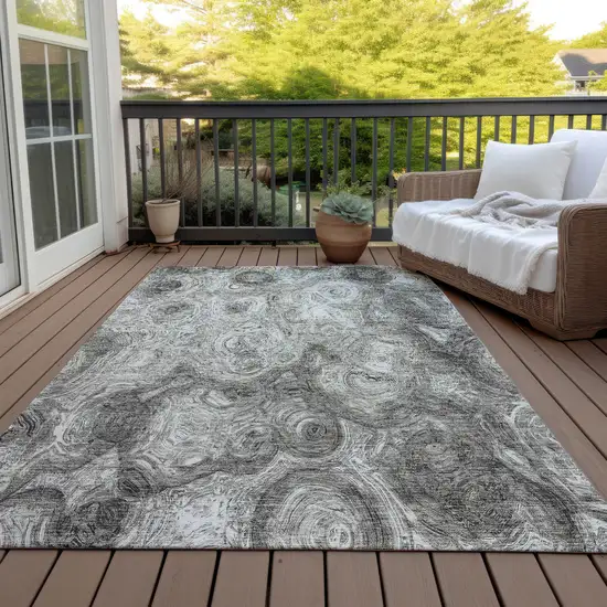 Silver Abstract Washable Non Skid Indoor Outdoor Area Rug Photo 6