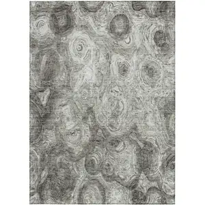 Photo of Silver Abstract Washable Non Skid Indoor Outdoor Area Rug