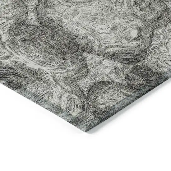 Silver Abstract Washable Non Skid Indoor Outdoor Area Rug Photo 4