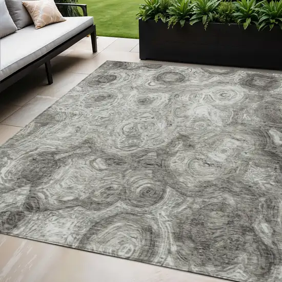 Silver Abstract Washable Non Skid Indoor Outdoor Area Rug Photo 1