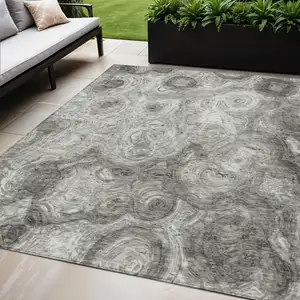 Photo of Silver Abstract Washable Non Skid Indoor Outdoor Area Rug