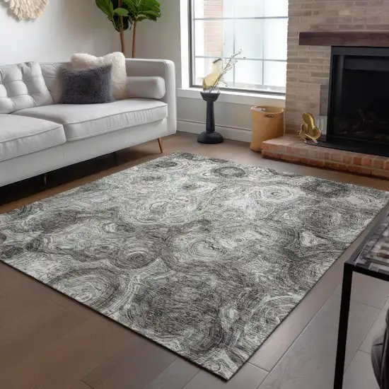 Silver Abstract Washable Non Skid Indoor Outdoor Area Rug Photo 6