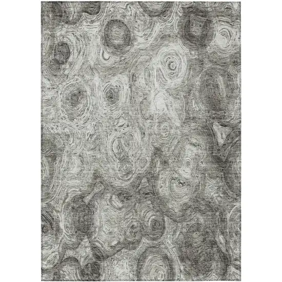 Silver Abstract Washable Non Skid Indoor Outdoor Area Rug Photo 1