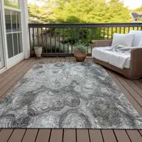 Photo of Silver Abstract Washable Non Skid Indoor Outdoor Area Rug