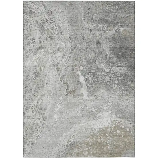 Silver Abstract Washable Non Skid Indoor Outdoor Area Rug Photo 2