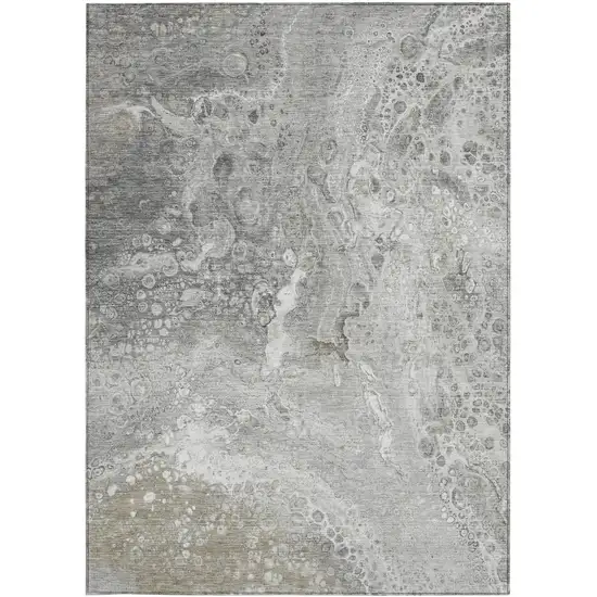 Silver Gray And Taupe Abstract Washable Indoor Outdoor Area Rug Photo 5