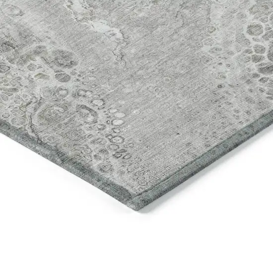 Silver Abstract Washable Non Skid Indoor Outdoor Area Rug Photo 4