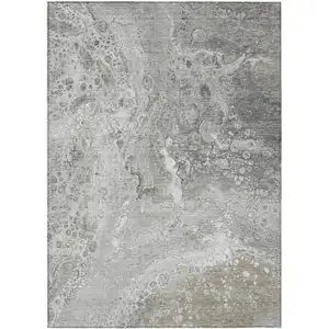 Photo of Silver Abstract Washable Non Skid Indoor Outdoor Area Rug