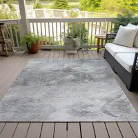 Photo of Silver Abstract Washable Non Skid Indoor Outdoor Area Rug