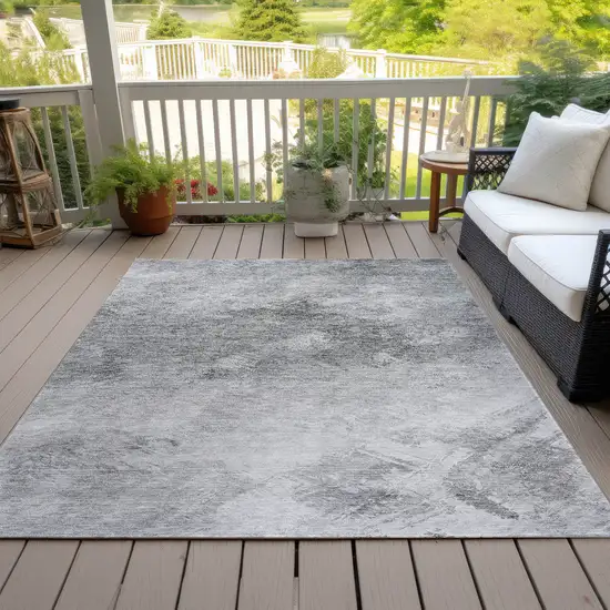 Silver Gray And Ivory Abstract Washable Indoor Outdoor Area Rug Photo 7