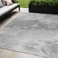 Photo of Silver Abstract Washable Non Skid Indoor Outdoor Area Rug