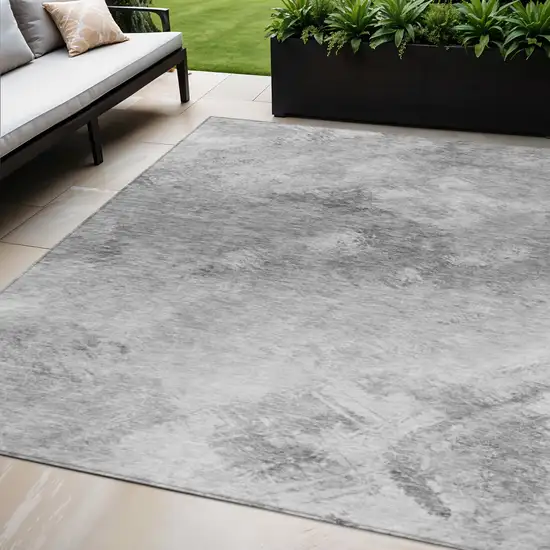 Silver Abstract Washable Non Skid Indoor Outdoor Area Rug Photo 1