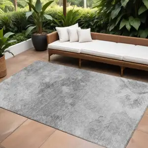 Photo of Silver Abstract Washable Non Skid Indoor Outdoor Area Rug