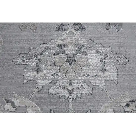 Silver And Black Floral Power Loom Distressed Area Rug Photo 3