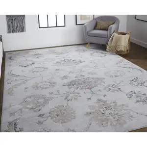 Photo of Silver And Black Floral Power Loom Distressed Area Rug