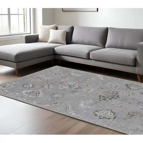 Black and Silver Floral Power Loom Distressed Non Skid Area Rug Photo 1