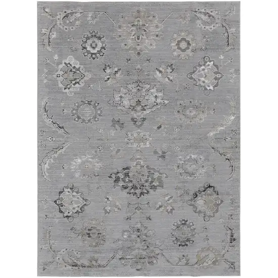 Silver And Black Floral Power Loom Distressed Area Rug Photo 7