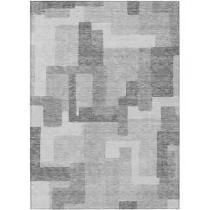 Photo of Silver And Charcoal Abstract Washable Indoor Outdoor Area Rug