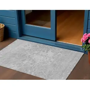 Photo of Silver And Gray Abstract Washable Indoor Outdoor Area Rug