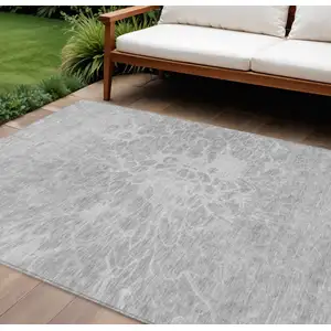 Photo of Silver And Gray Abstract Washable Indoor Outdoor Area Rug