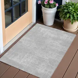 Photo of Silver And Gray Abstract Washable Indoor Outdoor Area Rug