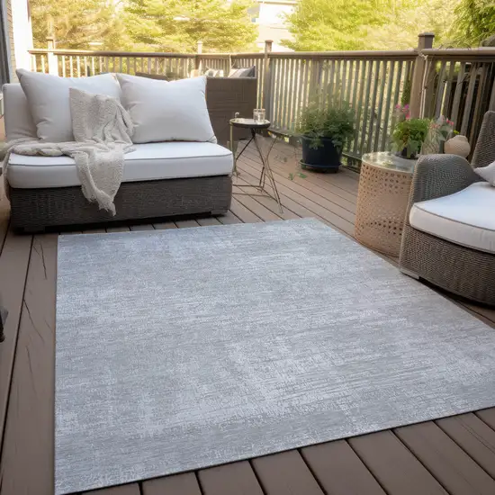 Silver And Gray Abstract Washable Indoor Outdoor Area Rug Photo 8