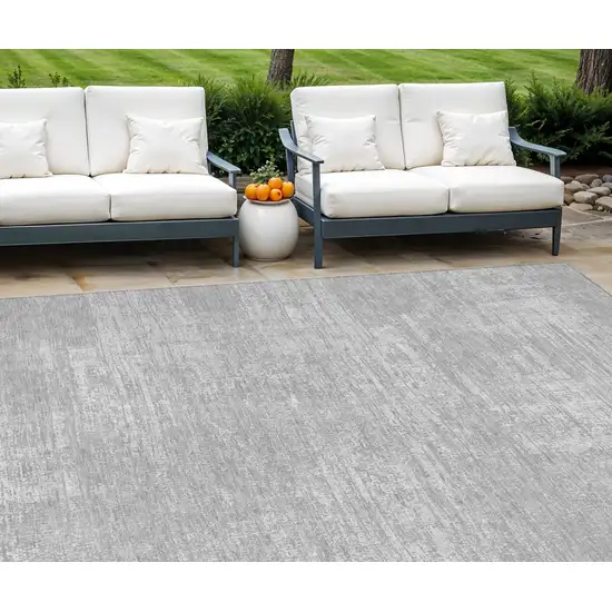 Silver And Gray Abstract Washable Indoor Outdoor Area Rug Photo 1