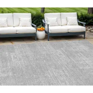 Photo of Silver And Gray Abstract Washable Indoor Outdoor Area Rug