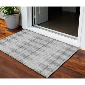 Photo of Silver And Gray Geometric Washable Indoor Outdoor Area Rug