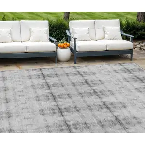 Photo of Silver And Gray Geometric Washable Indoor Outdoor Area Rug